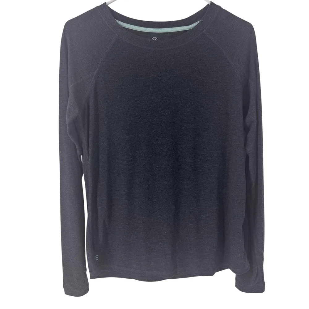 Free Fly Women Bamboo‎ Heritage Long Sleeve Top Blue/Grey Sz M Raglan Crew Neck